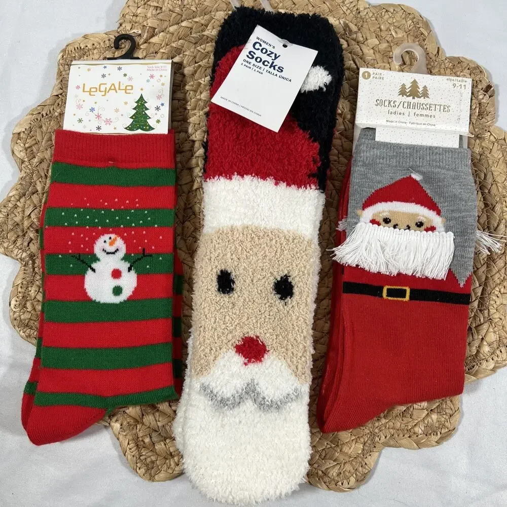 Lot of 3 Christmas Santa Snowman Socks Old Navy Legale Gertex Women’s